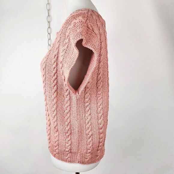 VTG Gloria Sachs Sweater Vest Dusty Rose Sleeveless Cable Knit Round Neck sz S - Picture 2 of 4
